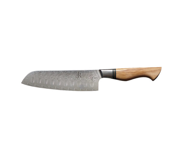 Ryda Knives ST650 Santokukniv Damaskusstål 18 cm Olivträhand